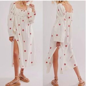NWOT FREE PEOPLE Emory Embroidered Cotton Linen Sun Midi Dress NWOT Size M
